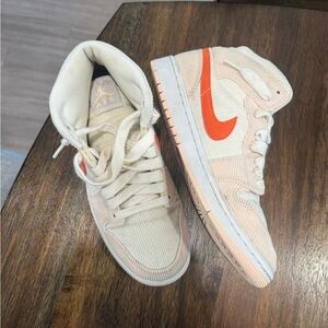 Nike Cream Jordan 1 High-Tops with Orange Accent